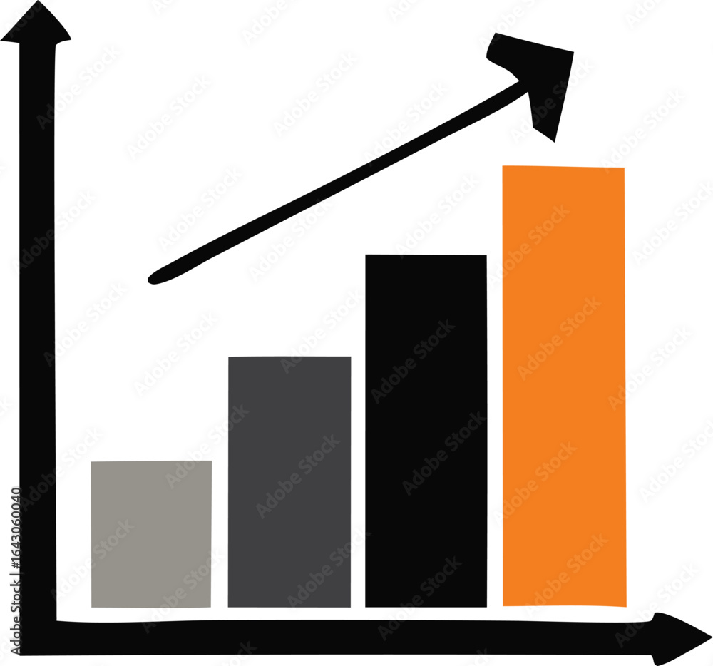 Aufkleber visual representation of upward trend and growth on a bar chart with an arrow indicating positive pr