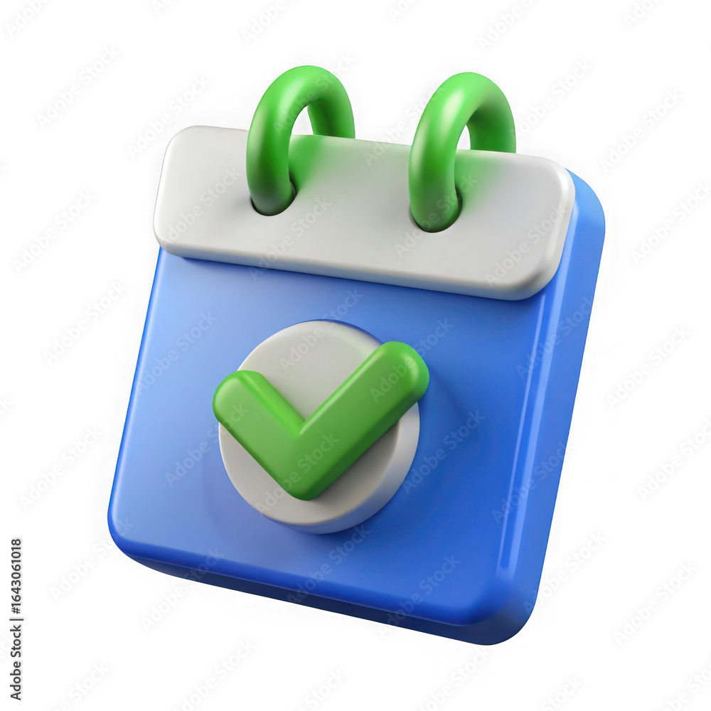 Poster 3d calendar icon with checkmark isolated on transparent background