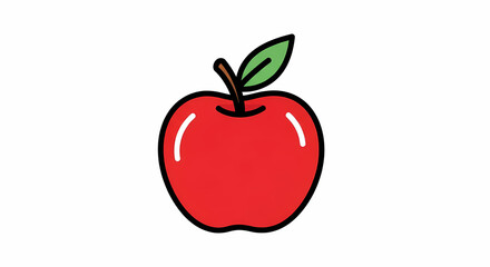 A vibrant red apple with a green leaf and stem, depicted in a simple, clean illustration against a white background.