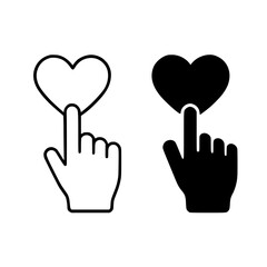 Obraz premium Hand clicking heart icon: positive, minimalist, black and white, vector illustration, digital art, love, like, affection, choice, selection.