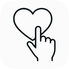Obraz premium Hand Cursor Clicking Heart Icon: Minimalist Line Art, Digital Love, Positive Emotion, Simple Graphic Design, Website UI Element.