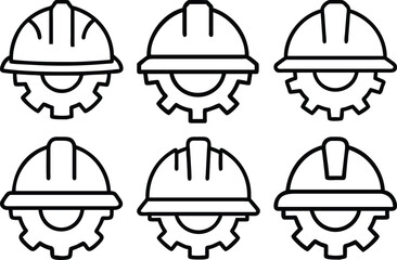 Construction Teamwork Gear Icons Set Engineering Industry