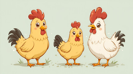 Fototapeta premium Cute cartoon chicken set