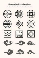 전통문양 아이콘 세트 - 한국 전통패턴, 구름문양, 민속 디자인