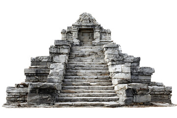 Ancient stone temple pyramid with steps isolated on transparent background