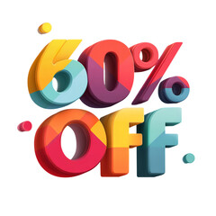 A colorful sixty percent off design with a black background for promotional sales and marketing use