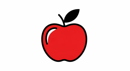 A vibrant red apple with a green leaf and stem, depicted in a simple, clean illustration against a white background.