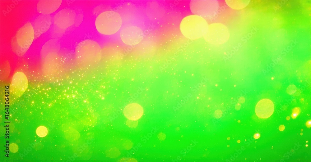 Poster bright colorful bokeh effect. pink blends into vibrant green. soft light creates dreamy atmosphere. 