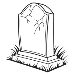 A cracked and weathered tombstone stands in the grass on a dark background a spooky halloween symbol