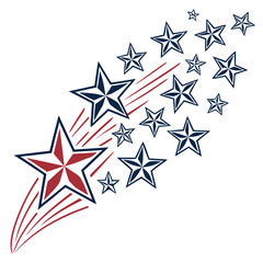 Obraz premium A patriotic cascade of red white and blue stars with red streaks against a white background