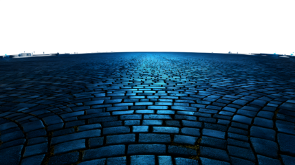 Cobblestone street at night, isolated on transparent background