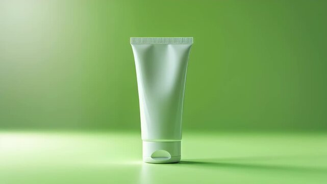Video showing a white toothpaste tube mockup set against a green background