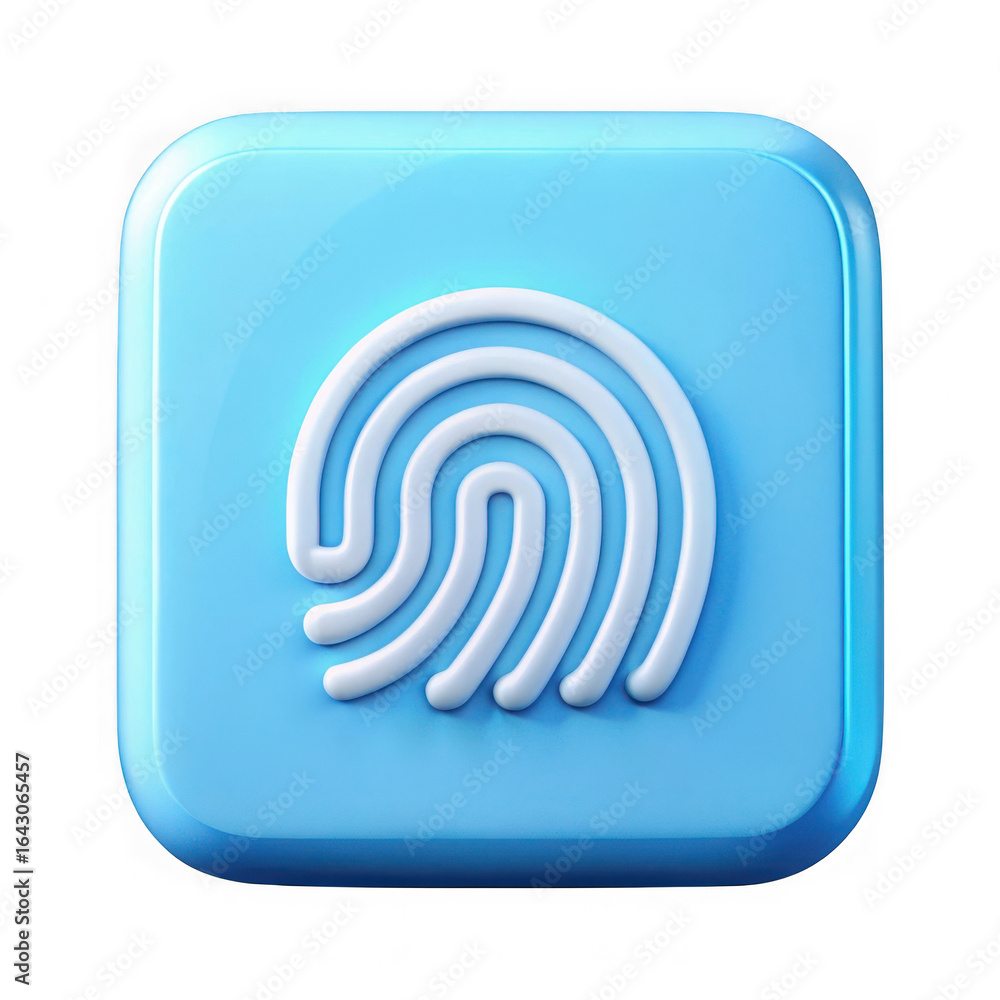 Poster 3d fingerprint icon with blue square isolated on transparent background