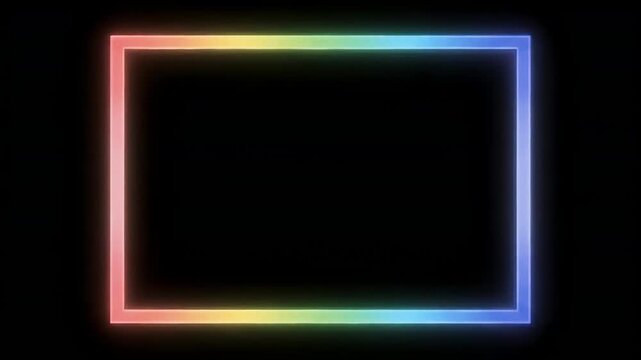 A rectangular frame illuminated with a spectrum of colors against a dark backdrop, Colorful gradient outline on a black canvas, perfect for modern graphic design