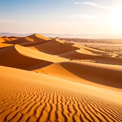 Golden sand dunes stretching across the desert landscape.
