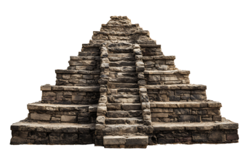 Ancient stone pyramid temple structure isolated on transparent background