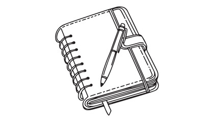 Continuous one single minimal line drawing notebook and pen