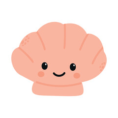 A cute, smiling pink shell with a cartoonish design. The shell has a rounded shape and small facial features, giving it a friendly appearance.