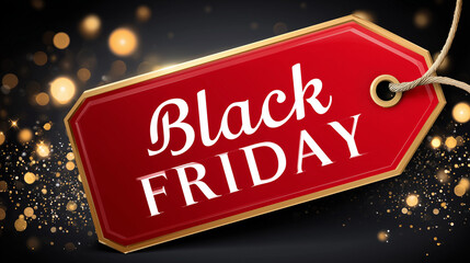 Black Friday sale tag with festive glittering background  