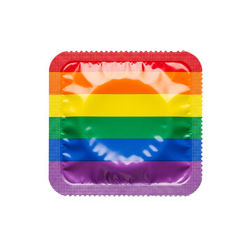 Paquete de envoltorio de cond&oacute;n, Sexo seguro, protecci&oacute;n anticonceptiva, prevenci&oacute;n de ETS, sexualidad. con los colores Arcoiris, Fondo transparente