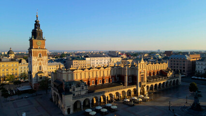 Obraz premium Drone view of European city tourism old town Krakow Poland