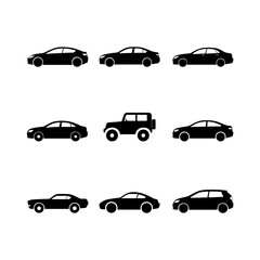 Set of  ultra-minimalist flat car icons in side view