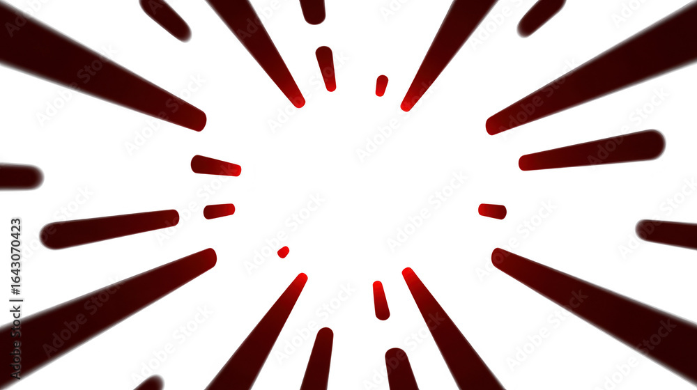 Poster dynamic red rays radiate outward from central point against transparency background, creating sense 