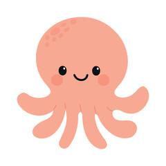 A cute, cartoon-style octopus with a smiling face and eight tentacles. The octopus is a soft pink color with round cheeks and a friendly expression.