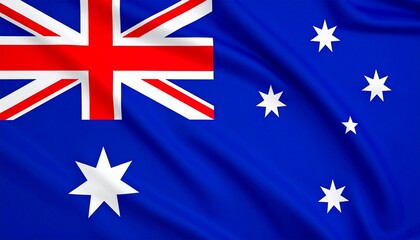 Fototapeta premium Australian national flag with vibrant blue background, Union Jack in the corner, and white stars representing the Commonwealth and Southern Cross, waving in the wind.