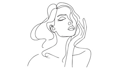 Continuous one single minimal line drawing woman hair face