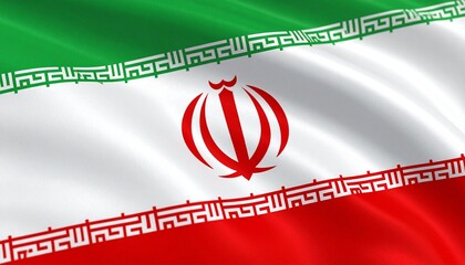Iranian flag with detailed fabric texture, showing green, white, and red stripes, national emblem, and Kufic script border, symbolizing pride, culture, and sovereignty.