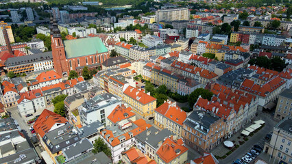 city ​​architecture europe drone flyover old town Opole Poland