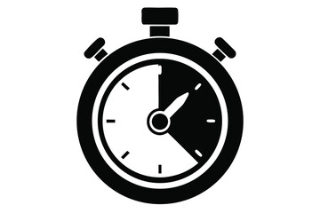 Black stopwatch icon shows time has passed halfway through and is on a white background