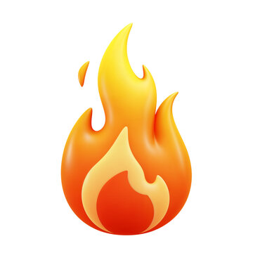 Stylized 3d fire emoji with vibrant orange and yellow flames isolated on transparent background