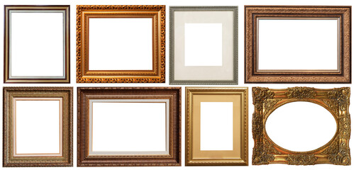 frames set painting isolated on white background gold silver
