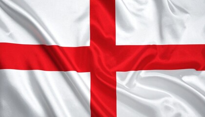 Fototapeta premium Close-up of England flag (St. George's Cross) with smooth fabric texture and gentle folds, bold red cross on white background symbolizing English heritage and national pride.