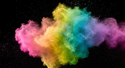 Fototapeta premium Rainbow powder explosion against black background