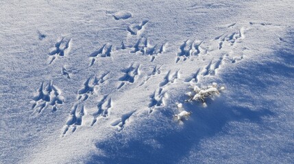 Bird Tracks in Snow. Winter background. For use as background texture or element