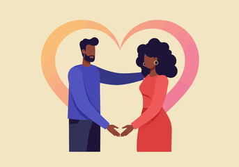 Loving Black Couple Embracing within Heart Shape.