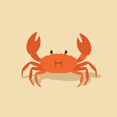 Cartoon crab with bright orange claws on a simple beige background, playful vibe