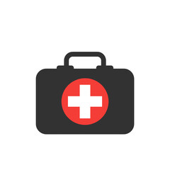 Obraz premium Medical first aid kit with red cross symbol, isolated on white background for healthcare use