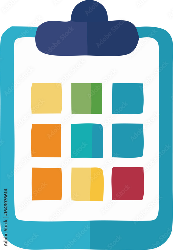 Poster colorful grid on a clipboard icon representing tasks schedule planning and organization with a moder