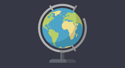 Naklejka premium Colorful globe on a stand with a dark background, symbolizing global exploration and education