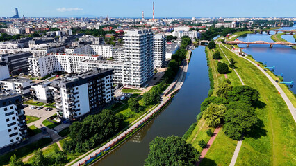 city ​​district street drone view Wroclaw Poland