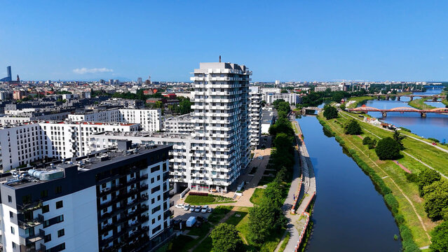 city ​​district street drone view Wroclaw Poland