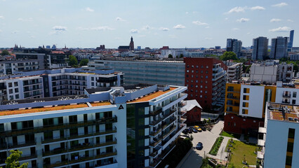 city ​​district street drone view Wroclaw Poland