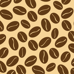 Seamless Pattern background with coffee beans. Coffee beans wallpaper. Coffee beans background.  Coffee beans illustration for packaging. 