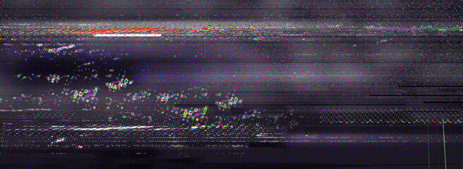Naklejka na ściany i meble Pixel glitch texture with digital distortion effect - horizontal scan lines and corrupted data patterns for retro gaming bg. Abstract noise interference with chromatic aberration for cyberpunk design