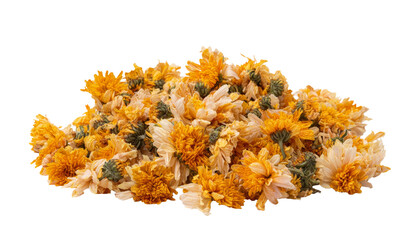 dried chrysanthemum flowers, on white background.
