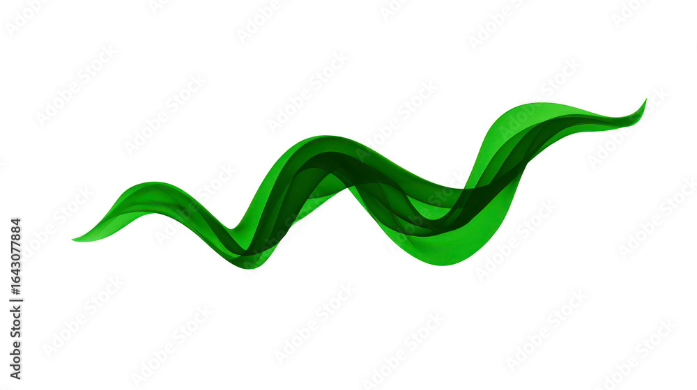 Poster flowing green wave design creates sense of movement and energy, perfect for backgrounds or graphic e